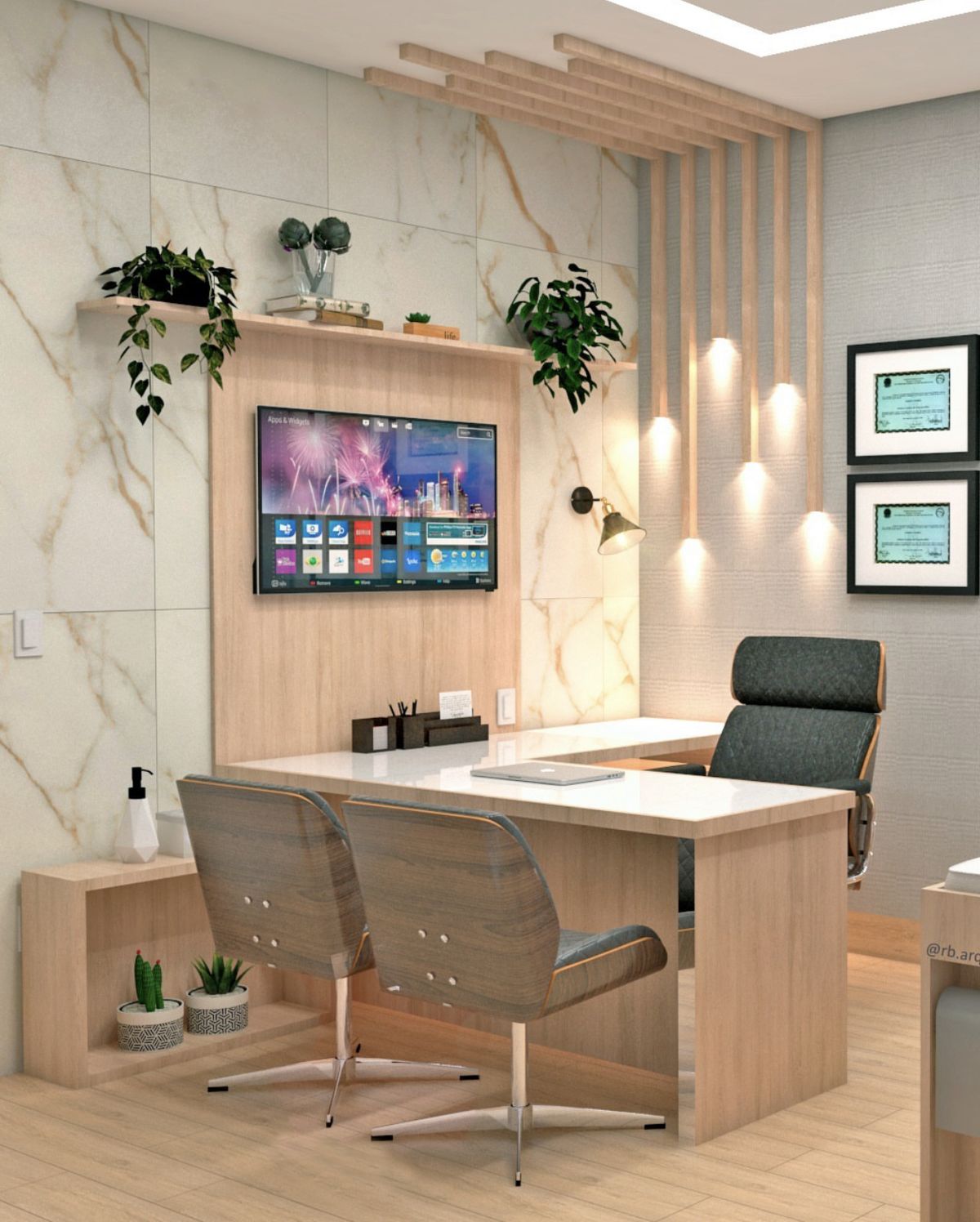 Executive CEO Presidential Office featuring Fluted Wood Acoustic Backdrop with Logo Niche #57